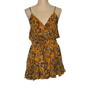 Rixxi Yellow Floral Romper with Spaghetti Straps